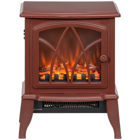 HOMCOM 750W/1500W Electric Heater Fire Place, Inserts Electric Wood Fireplace Stove with Realistic Flames & Overheating Protection, Red