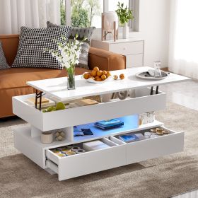 U-Can Lift-Top Coffee Table with 2 Drawers, Modern Coffee Table with Adequate Hidden Compartment