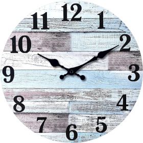 Blue Wood Wall Clocks for Living Room Decor Farmhouse Wall Clocks Battery Operated 12 Inch Analog Rustic Wall Clock Silent (MDF No Solid Wood)