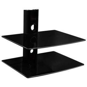 Floating Wall Mounted Shelf | 44 lbs Weight Capacity | 2 Shelves Tinted Tempered Glass | Black