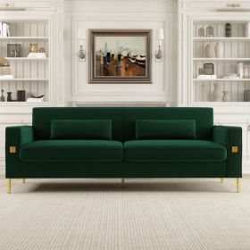 FX-P18-RG2(SOFA) Luxury Emerald Green Velvet Sofa with Gold Accents - Modern 3-Seat Couch with Plush Cushions