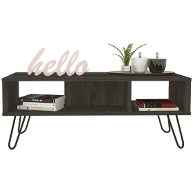 Vassel Coffee Table; Hairpin Legs; Two Shelves -Espresso