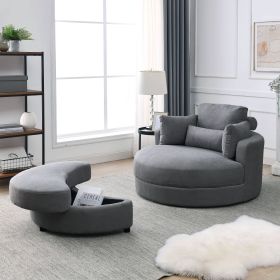 [Video] Welike Swivel Accent Barrel Modern Dark Grey Sofa Lounge Club Big Round Chair with Storage Ottoman Linen Fabric for Living Room Hotel wit