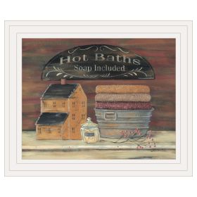 "HOT BATH" by Pam Britton, Ready to Hang Framed print, White Frame