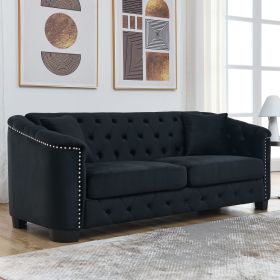 77-Inch Modern Chesterfield Velvet Sofa, 3-Seater Sofa, Upholstered Tufted Backrests with Nailhead Arms and 2 Cushions for Living Room, Bedroom
