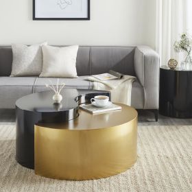 Ying Yang Modern & Contemporary Style 2PC Coffee Table Made with Iron Sheet Frame in Black & Gold