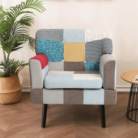 Patchwork Accent Chair, Mid Century Modern Fabric Club Chair for Bedroom Comfy, Colourful Single Sofa Chair for Livingroom, Bedroom, Office