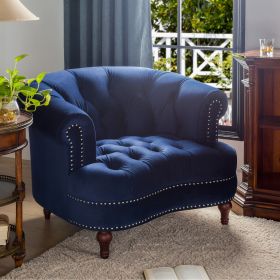 La Rosa Victorian Tufted Upholstered Accent Chair, Navy Blue Velvet