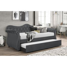 Abby Upholstered Velvet Wood Daybed with Trundle in Gray