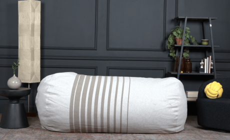 Zeon 6.5 Foot Striped Cylindrical Bean Bag, Natural Color with ligt Brown Stripes