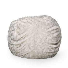 Negar 5 Foot Rounded Short Faux Fur Bean Bag, White and Gray