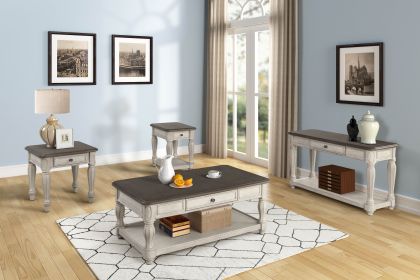 Antique White and Brown End Table w/ Storage drawer