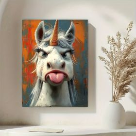 1 Piece Canvas Painting With Wooden Frame, Ready To Hang, Whimsical Unicorn Canvas Art Print - Framed Cartoon Wall Decor For Living Room, Bedroom (Option: 12x8inch)
