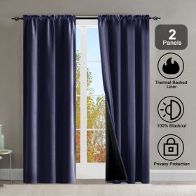 Polyester Rod Pocket Thermal Insulated Coated Lining 52 in. W x 84 in. L Indoor Blackout Curtains (Set of 2) (Color: dark blue)