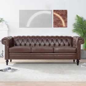83.66 Inch Width Traditional Square Arm removable cushion 3 seater Sofa (Color: as Pic)