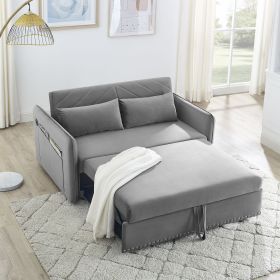 MH" Sleeper Sofa Bed w/USB Port, 3-in-1 adjustable sleeper with pull-out bed, 2 lumbar pillows and side pocket (Color: as Pic)