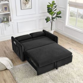 55" Modern Convertible Sofa Bed with 2 Detachable Arm Pockets; Velvet Loveseat Sofa with Pull Out Bed; 2 Pillows and Living Room Adjustable Backr (Color: as Pic)