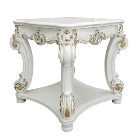 Antique Pearl End Table with Bottom Shelf (Color: as Pic)