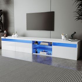 ON-TREND Unique Design TV Stand with 2 Glass Shelves, Ample Storage Space Media Console for TVs Up to 105" (Color: as Pic)