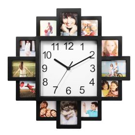 Photo Frame Clock Picture Collage 12-Picture Display Wall Clock Photowall Wall Hanging Home Decor (Color: As Shown)